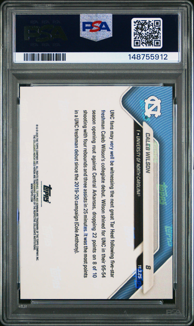 PSA 9 Caleb Wilson 2025 Bowman University Now #8 Orange Foil #16/25 Rookie Card North Carolina