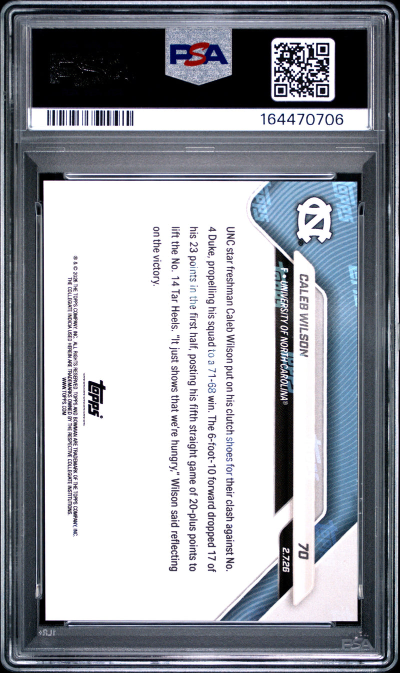 Caleb Wilson Rookie Card 2025 Bowman University Now #70 Orange Foil #8/25, PSA 10, North Carolina 0