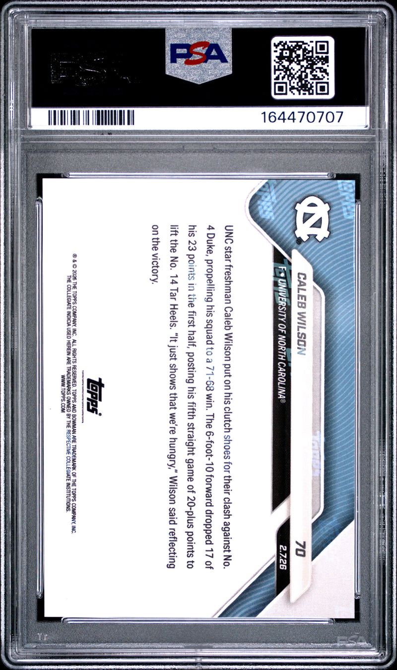 Caleb Wilson Rookie Card 2025 Bowman University Now #70 Gold Foil #31/50, PSA 9, North Carolina 0