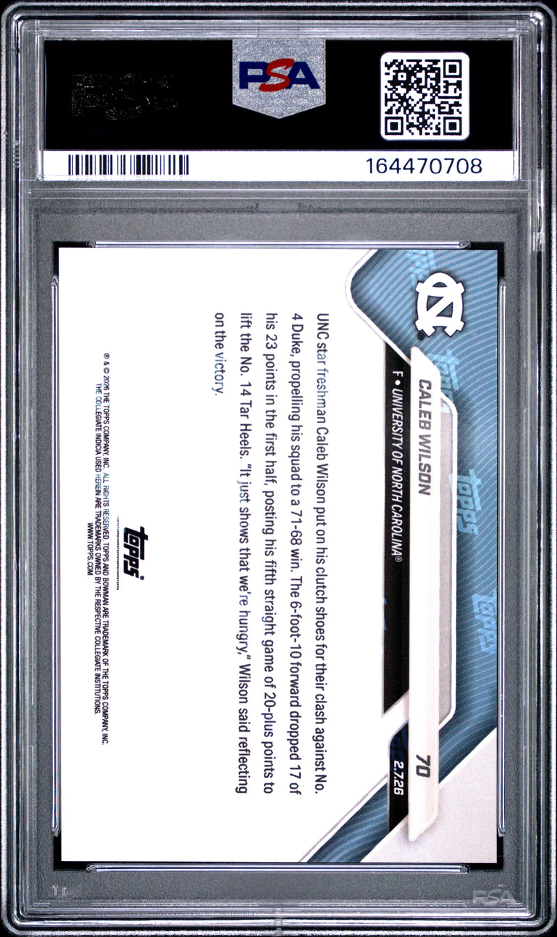 Caleb Wilson Rookie Card 2025 Bowman University Now #70 Gold Foil #25/50, PSA 10, North Carolina 0