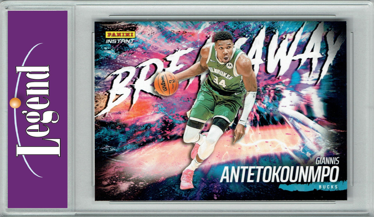 Certified Mint+ Giannis Antetokounmpo 2023 Panini Instant #B18 Breakaway SP 1/4085 Rare Trading Card Milwaukee Bucks