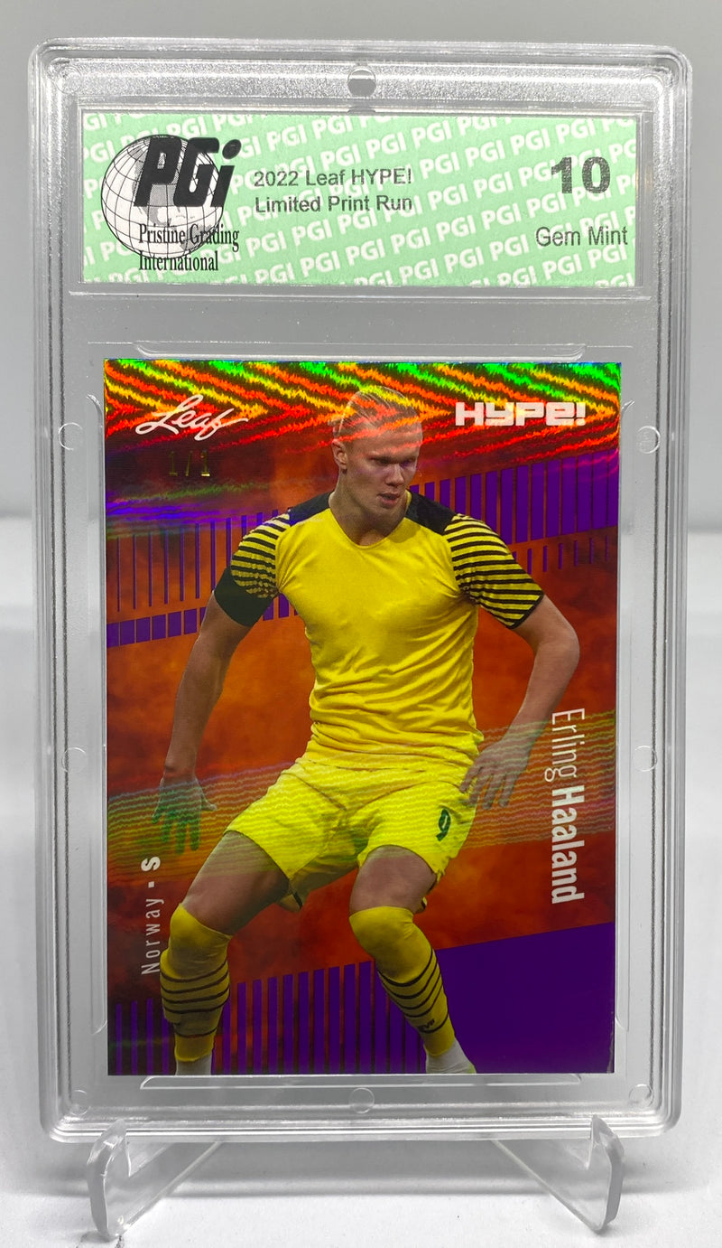Erling Haaland 2022 Leaf HYPE! #94 Purple Shimmer 1 of 1 Trading Card PGI 10