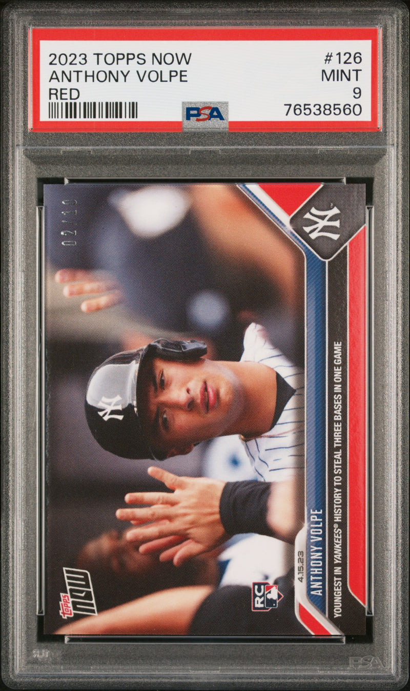PSA 9 MINT Anthony Volpe 2023 Topps Now #126 Rookie Card Red #2/10