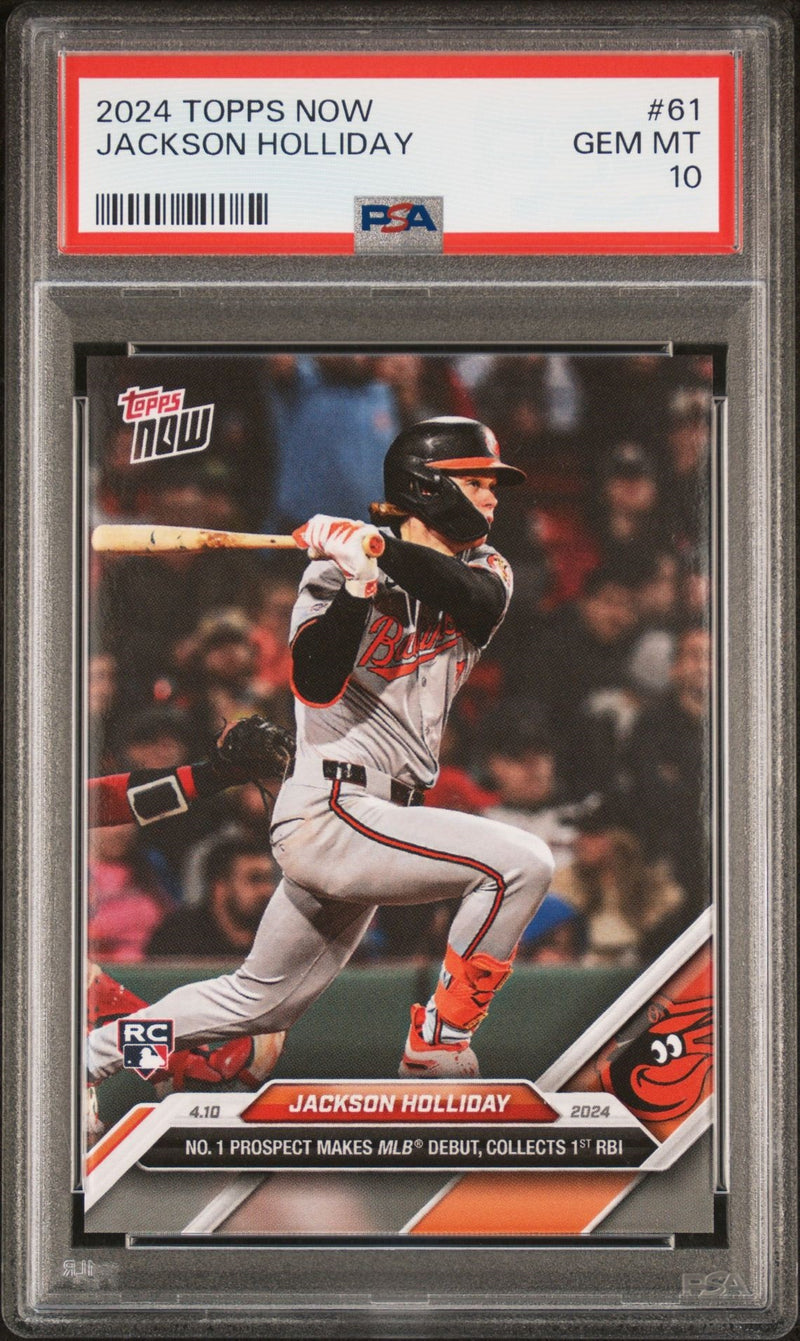 PSA 10 Jackson Holliday 2024 Topps Now #61 MLB Debut, 1st RBI Rookie Card Baltimore Orioles