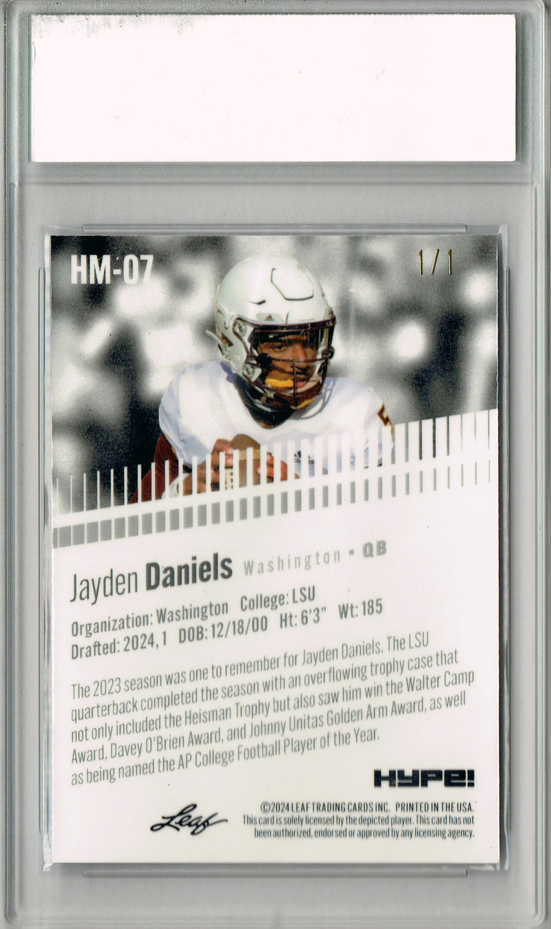 Jayden Daniels Rookie Card 2024 Leaf HYPE! #HM-07 Metal 1/1 Platinum, PGI 10, Washington Commanders Football