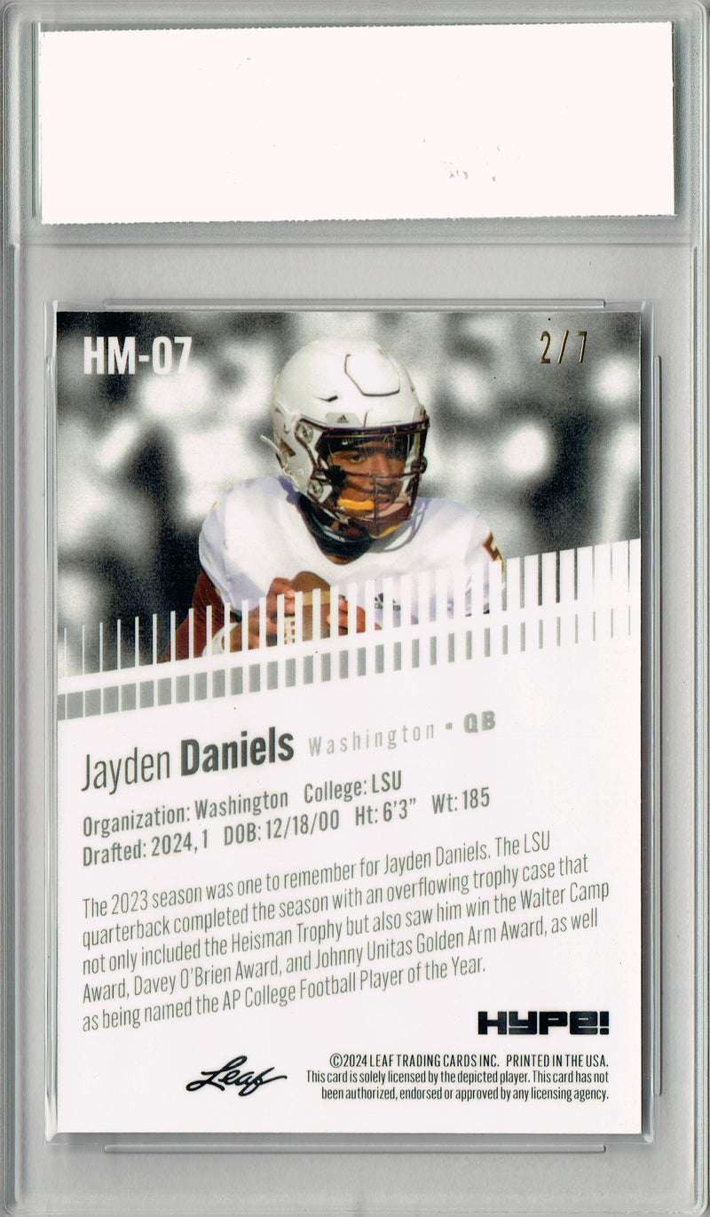 Jayden Daniels Rookie Card Pro Football 2024 Leaf HYPE! Metal #HM-07 Black Only 7 Made PGI 10 Gem Mint