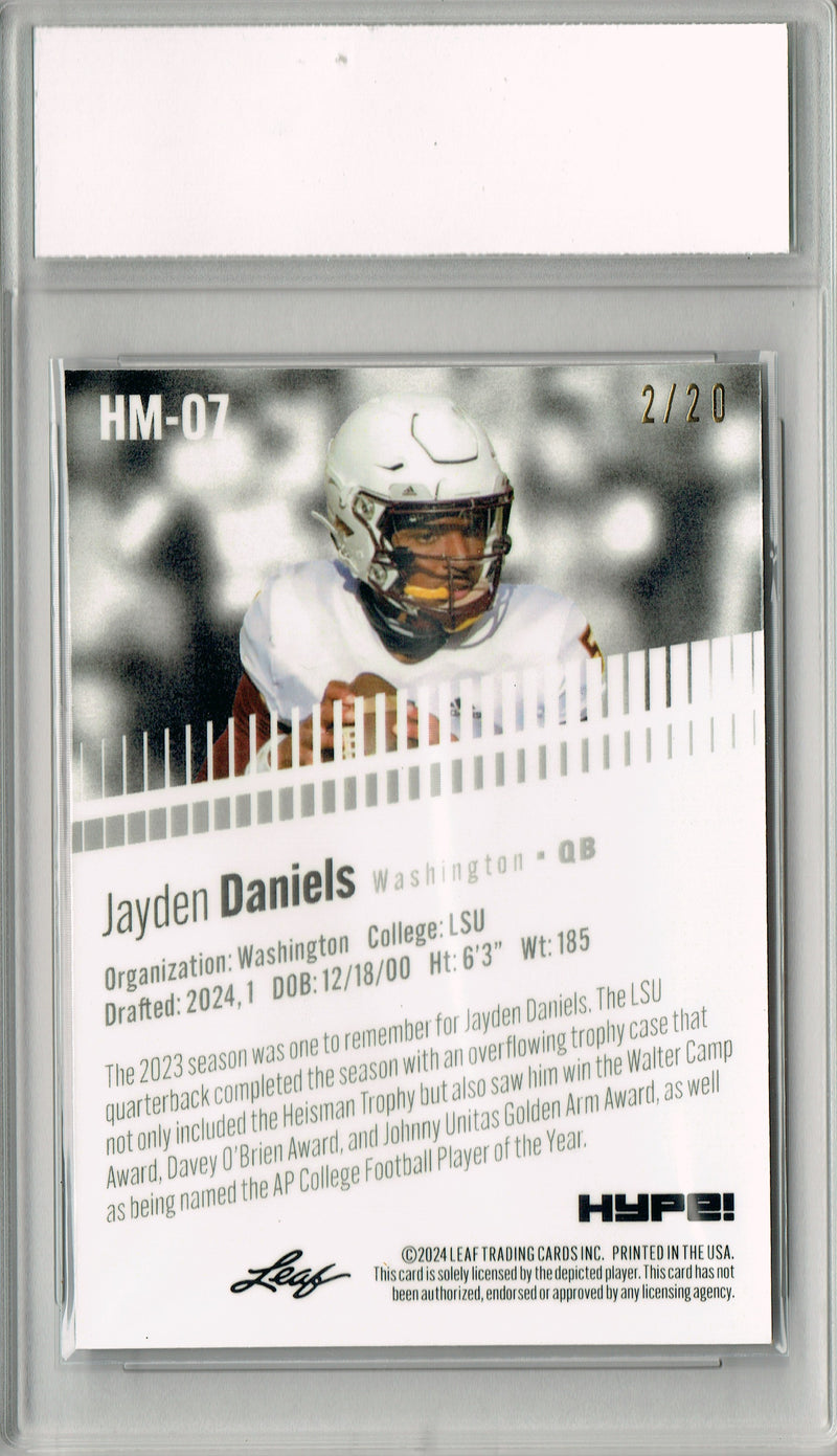 Jayden Daniels Rookie Card Pro Football 2024 Leaf HYPE! Metal #HM-07 Blue Only 20 Made PGI 10 Gem Mint