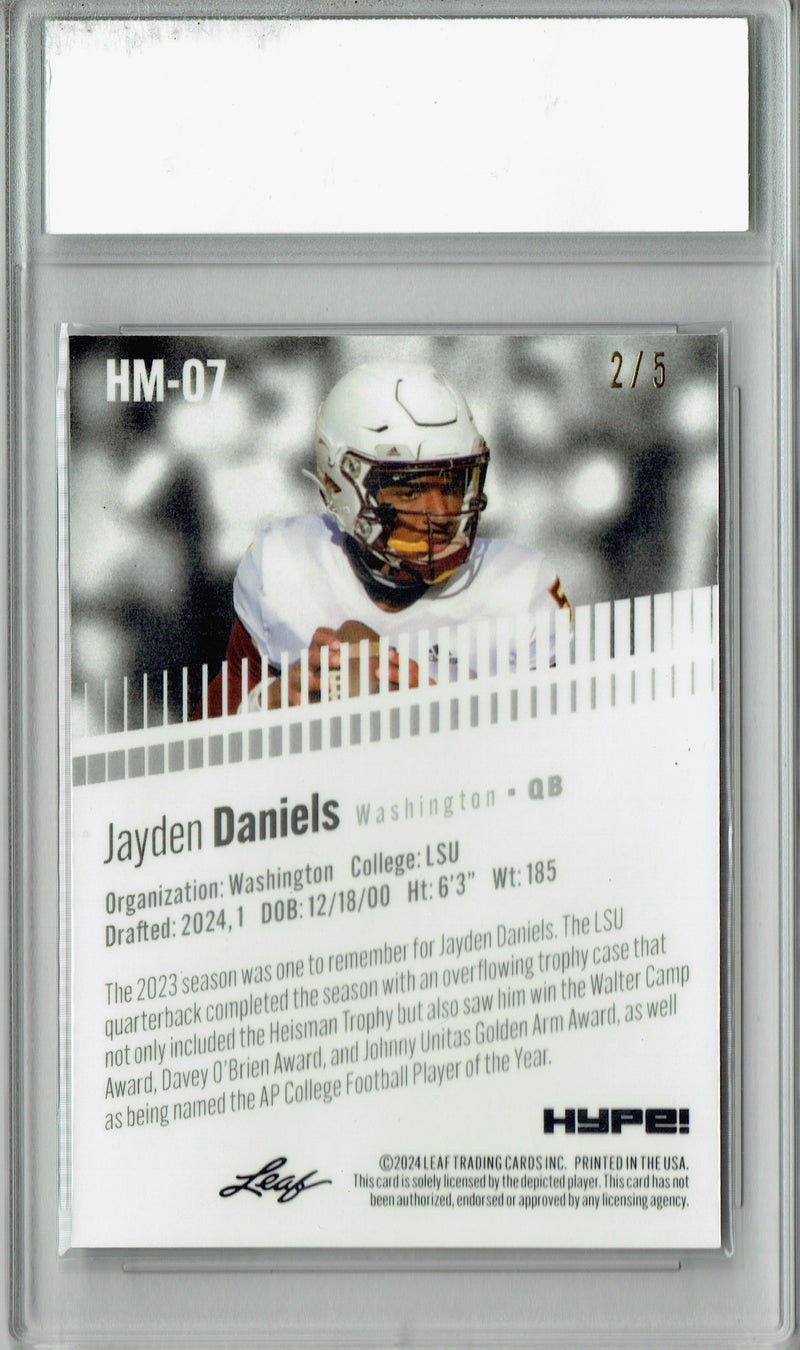Jayden Daniels Rookie Card Pro Football 2024 Leaf HYPE! Metal #HM-07 Green Only 5 Made PGI 10 Gem Mint