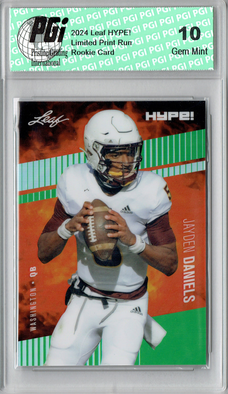 Jayden Daniels Rookie Card Pro Football 2024 Leaf HYPE! Metal #HM-07 Green Only 5 Made PGI 10 Gem Mint