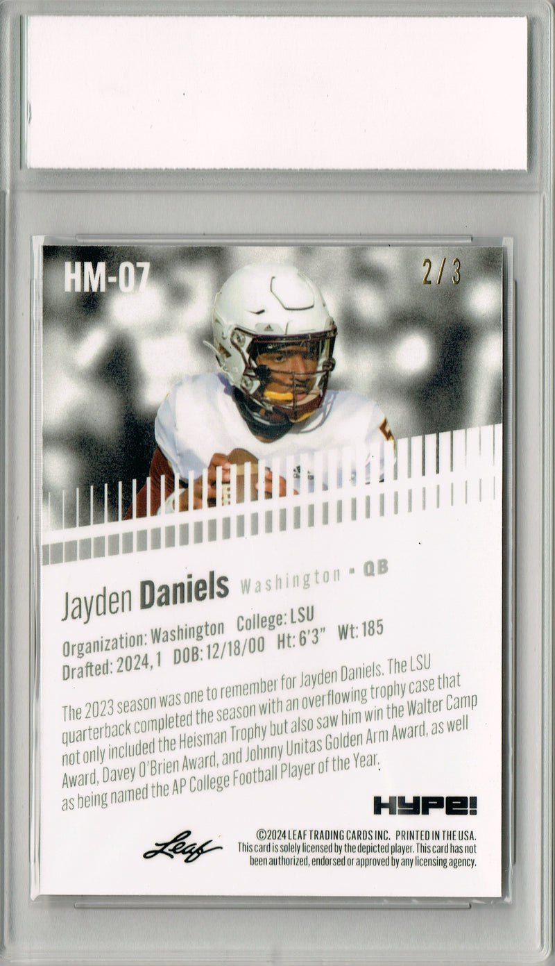 Jayden Daniels Rookie Card Pro Football 2024 Leaf HYPE! Metal #HM-07 Orange Only 3 Made PGI 10 Gem Mint
