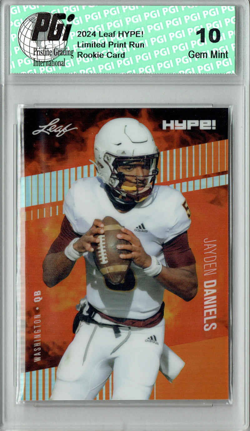 Jayden Daniels Rookie Card Pro Football 2024 Leaf HYPE! Metal #HM-07 Orange Only 3 Made PGI 10 Gem Mint