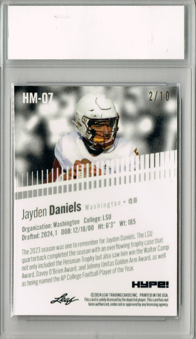 Jayden Daniels Rookie Card Pro Football 2024 Leaf HYPE! Metal #HM-07 Pink Only 10 Made PGI 10 Gem Mint