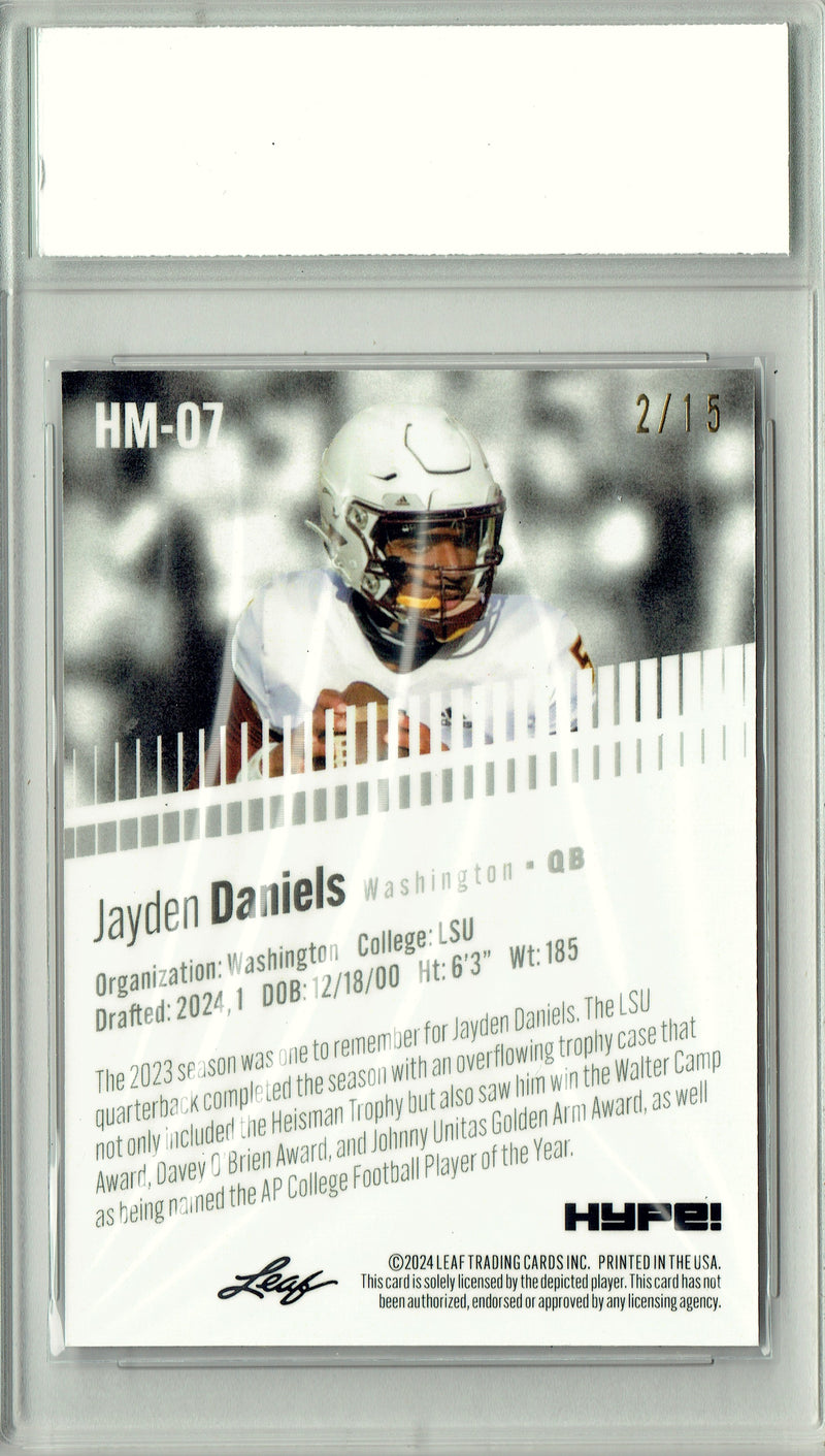 Jayden Daniels 2024 Leaf HYPE! Metal #HM-07 Purple Only 15 Made Rookie Card PGI 10