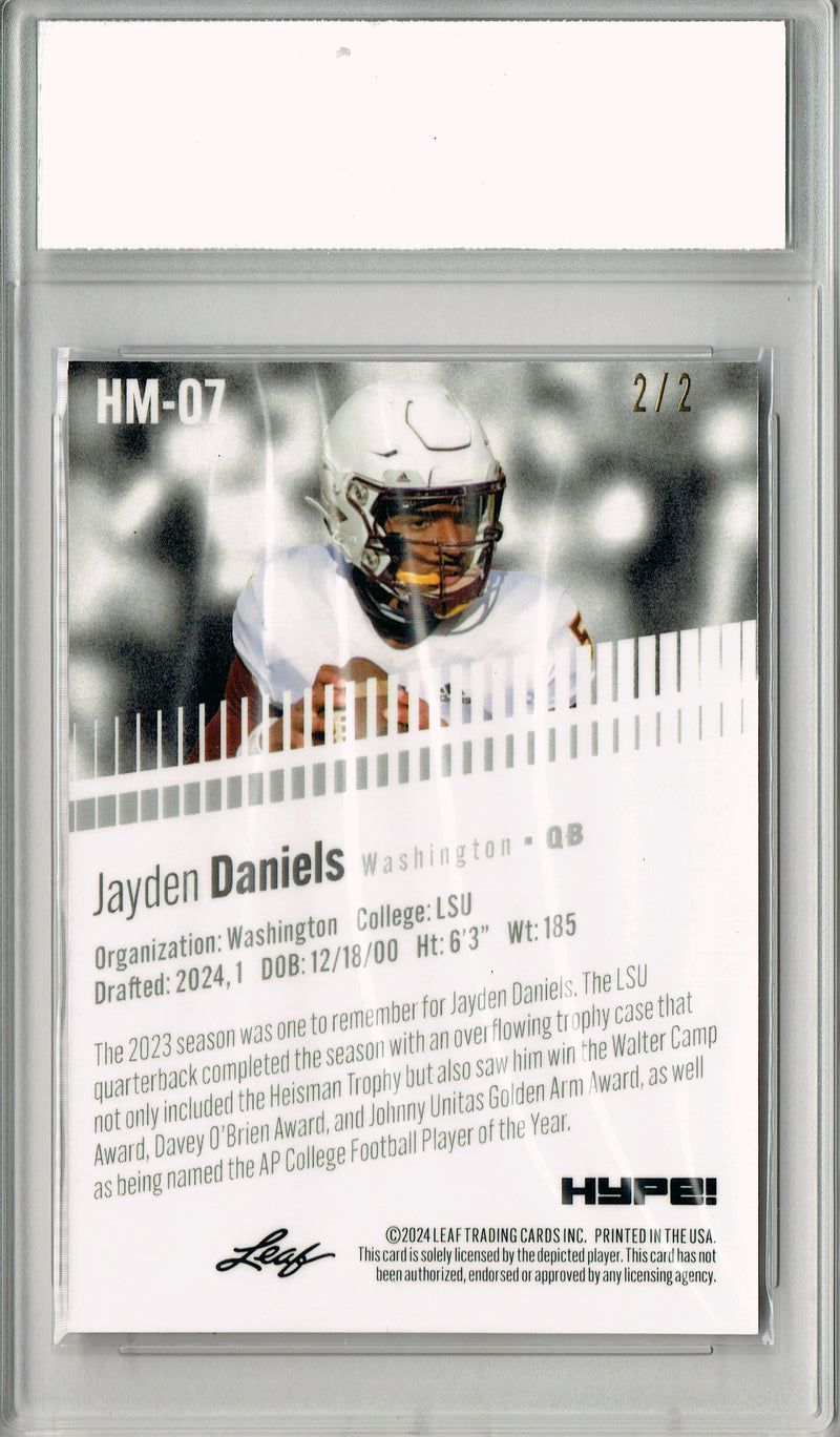 Jayden Daniels Rookie Card Pro Football 2024 Leaf HYPE! Metal #HM-07 Red Only 2 Made PGI 10 Gem Mint
