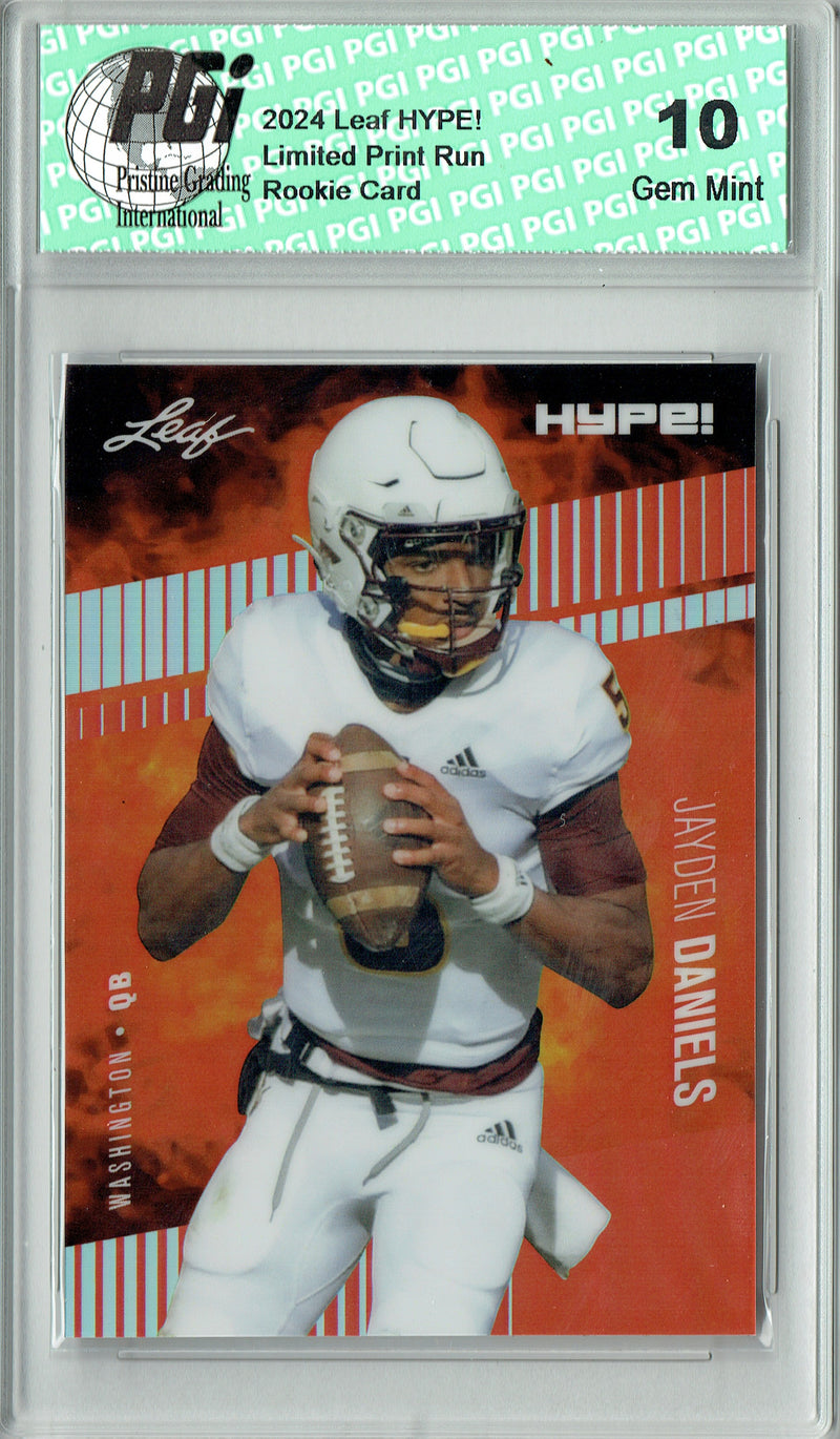Jayden Daniels Rookie Card Pro Football 2024 Leaf HYPE! Metal #HM-07 Red Only 2 Made PGI 10 Gem Mint