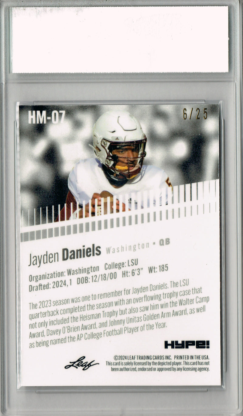 Jayden Daniels Rookie Card Pro Football 2024 Leaf HYPE! Metal #HM-07 Silver Only 25 Made PGI 10 Gem Mint