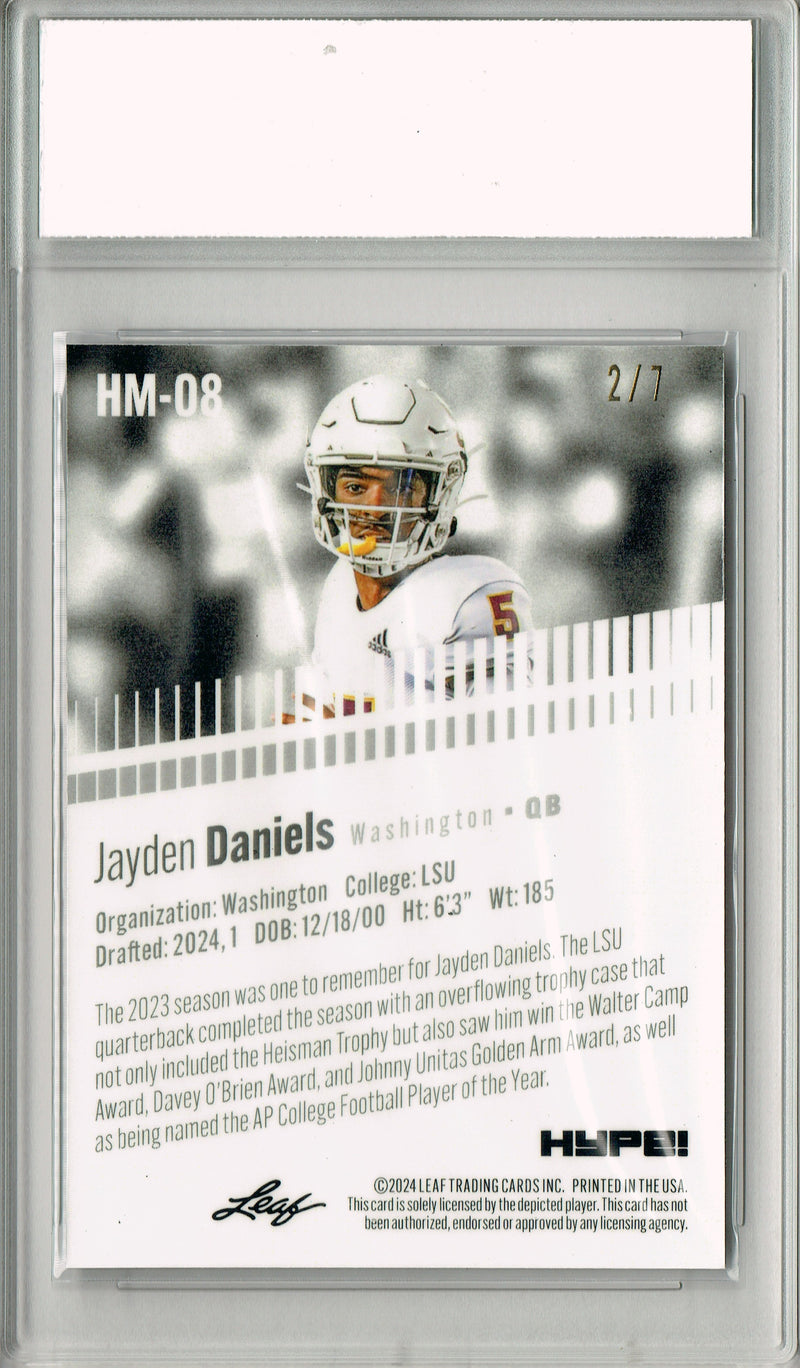 Jayden Daniels Rookie Card Pro Football 2024 Leaf HYPE! Metal #HM-08 Black Only 7 Made PGI 10 Gem Mint