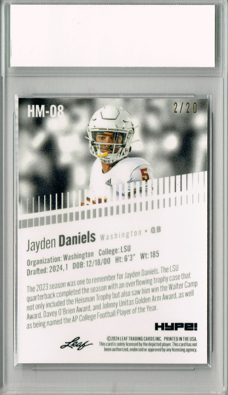 Jayden Daniels Rookie Card Pro Football 2024 Leaf HYPE! Metal #HM-08 Blue Only 20 Made PGI 10 Gem Mint