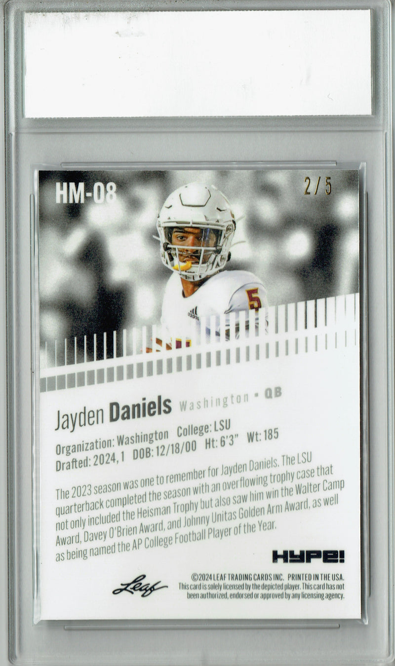 Jayden Daniels Rookie Card Pro Football 2024 Leaf HYPE! Metal #HM-08 Green Only 5 Made PGI 10 Gem Mint
