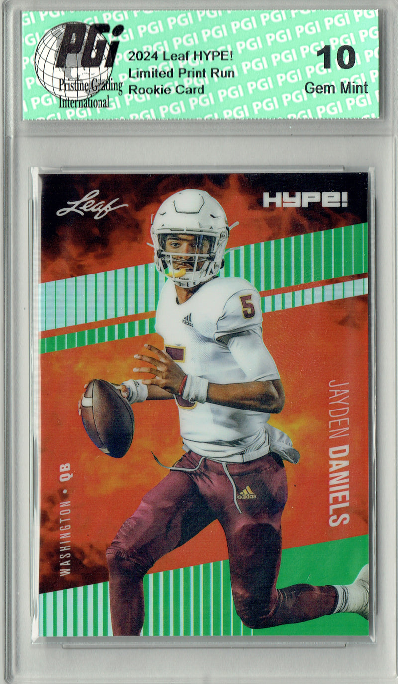 Jayden Daniels Rookie Card Pro Football 2024 Leaf HYPE! Metal #HM-08 Green Only 5 Made PGI 10 Gem Mint