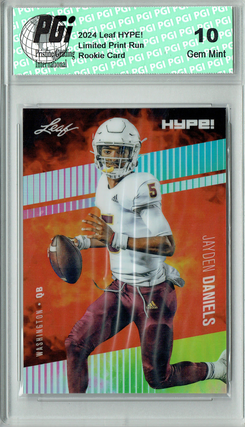 Jayden Daniels Rookie Card 2024 Leaf HYPE! #HM-08 Metal 1/1 Neon, PGI 10, Washington Commanders Football