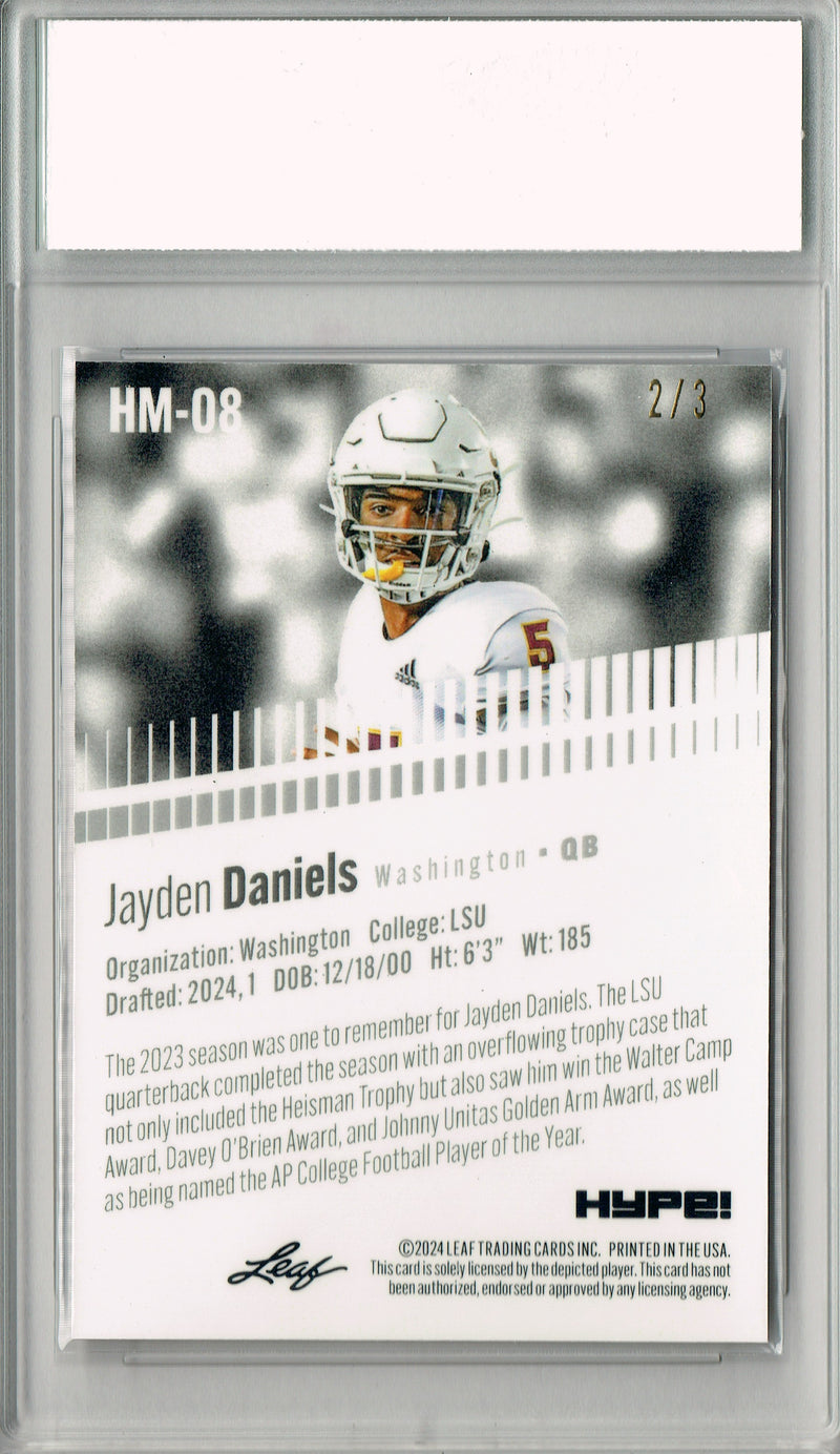 Jayden Daniels Rookie Card Pro Football 2024 Leaf HYPE! Metal #HM-08 Orange Only 3 Made PGI 10 Gem Mint