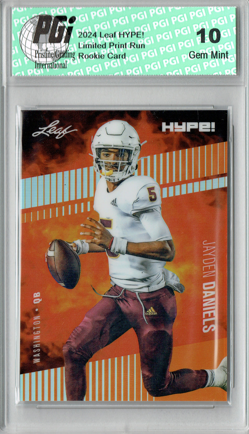 Jayden Daniels Rookie Card Pro Football 2024 Leaf HYPE! Metal #HM-08 Orange Only 3 Made PGI 10 Gem Mint