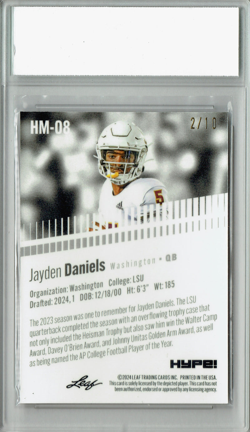 Jayden Daniels Rookie Card Pro Football 2024 Leaf HYPE! Metal #HM-08 Pink Only 10 Made PGI 10 Gem Mint