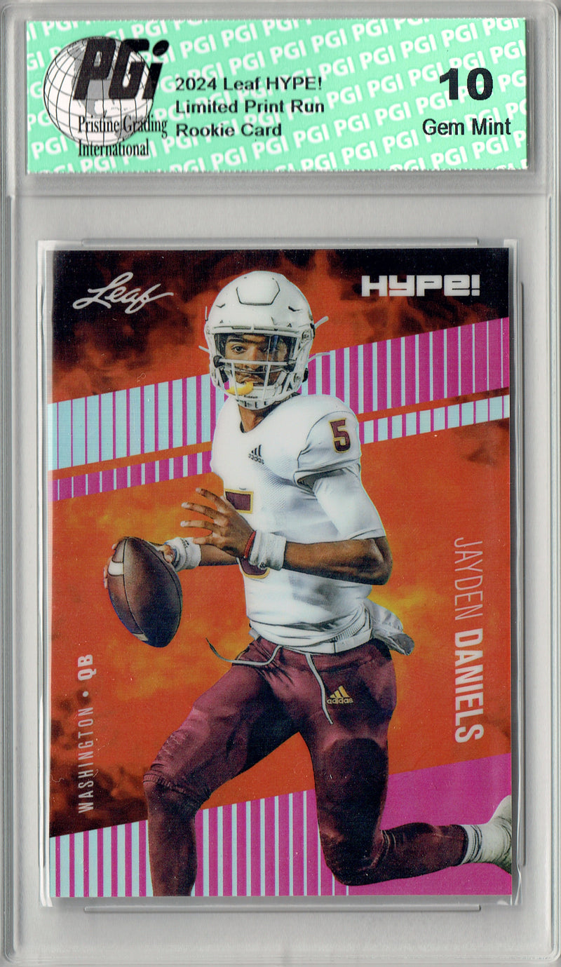 Jayden Daniels Rookie Card Pro Football 2024 Leaf HYPE! Metal #HM-08 Pink Only 10 Made PGI 10 Gem Mint