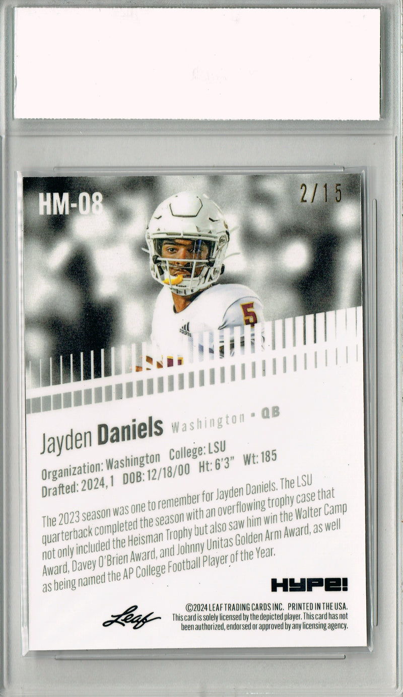 Jayden Daniels 2024 Leaf HYPE! Metal #HM-08 Purple Only 15 Made Rookie Card PGI 10