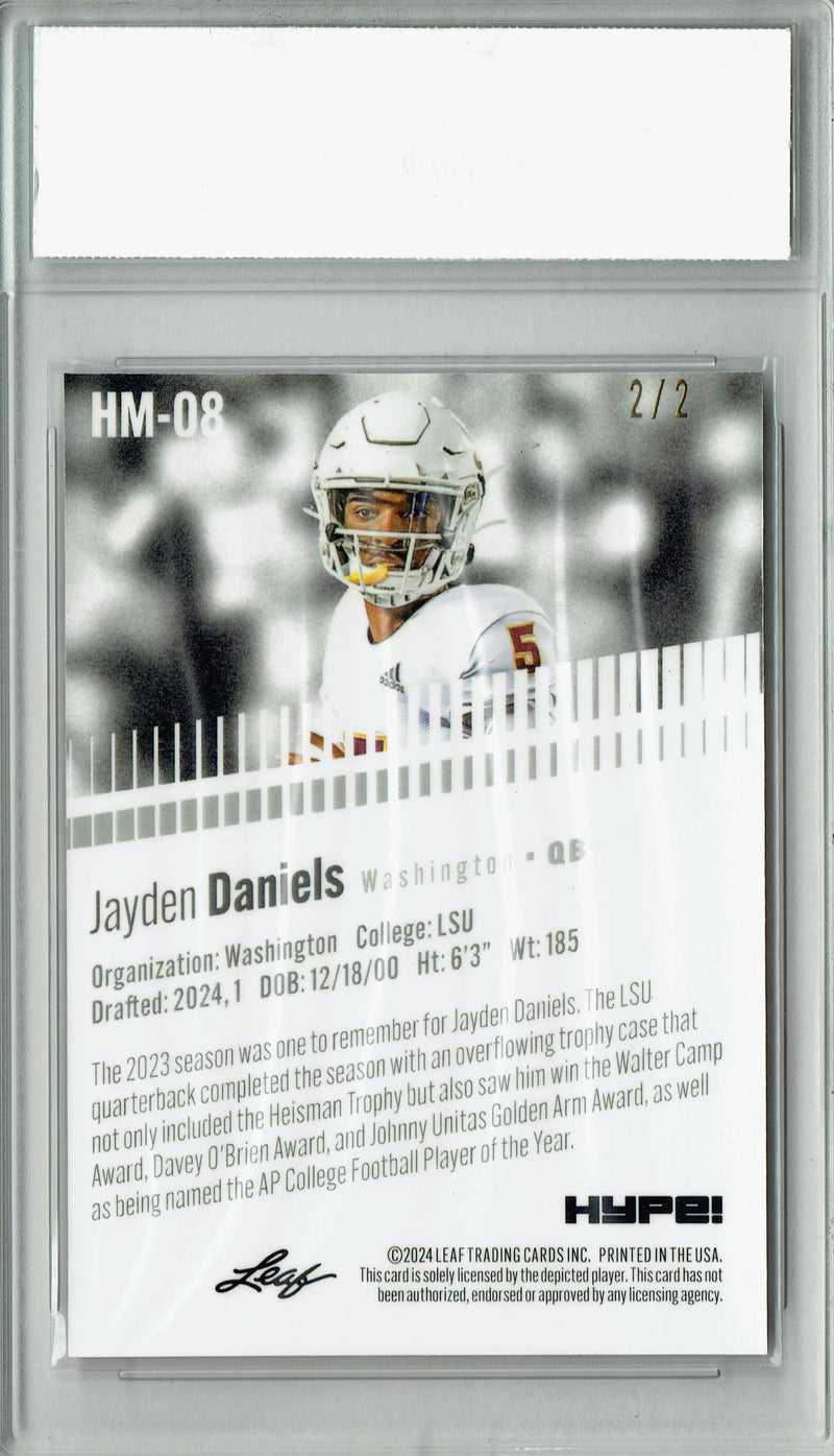 Jayden Daniels Rookie Card Pro Football 2024 Leaf HYPE! Metal #HM-08 Red Only 2 Made PGI 10 Gem Mint