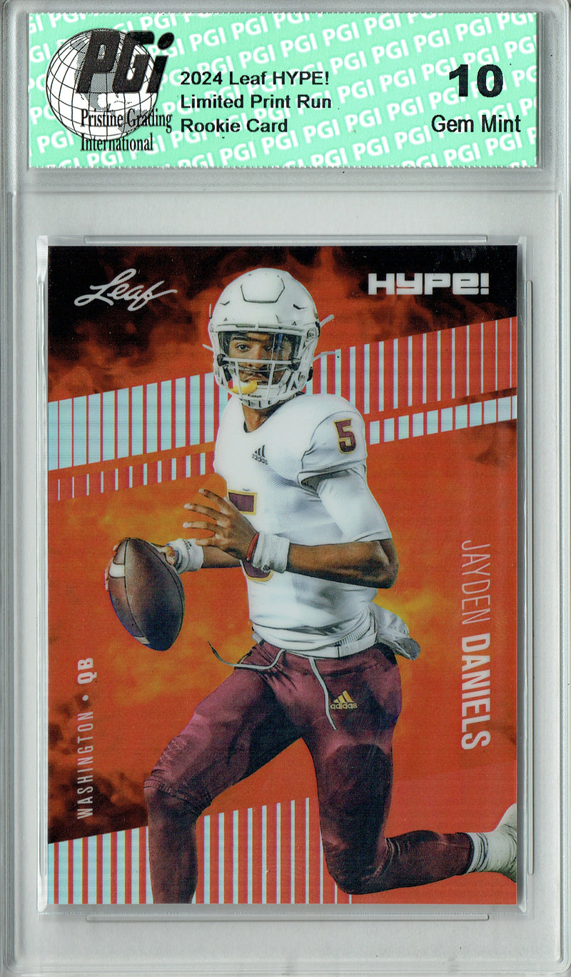 Jayden Daniels Rookie Card Pro Football 2024 Leaf HYPE! Metal #HM-08 Red Only 2 Made PGI 10 Gem Mint