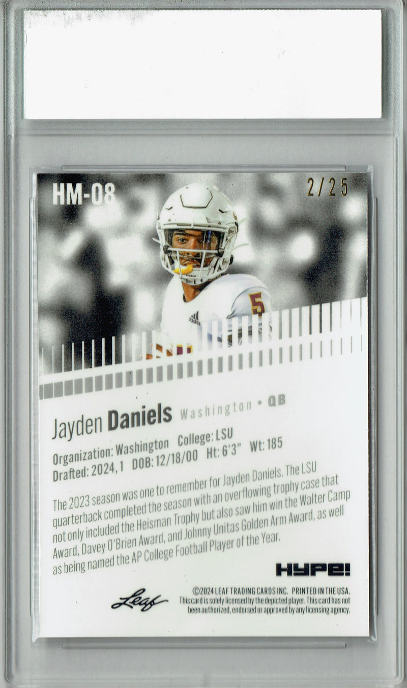 Jayden Daniels Rookie Card Pro Football 2024 Leaf HYPE! Metal #HM-08 Silver Only 25 Made PGI 10 Gem Mint