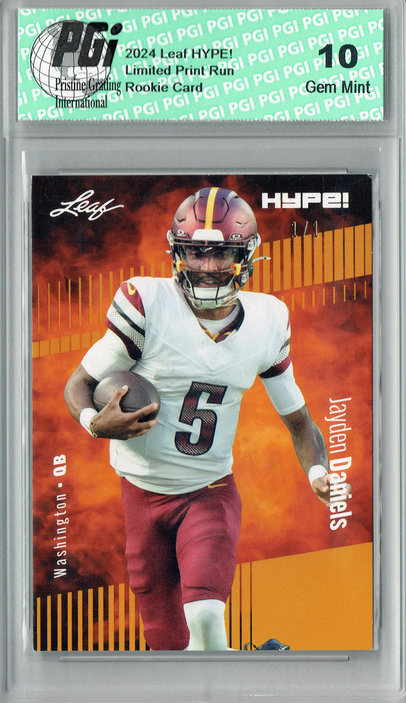 Jayden Daniels Rookie Card Washington PGI 10 Gem Mint Football Trading Card 2024 Leaf HYPE! #147 Gold Blank Back 1/1