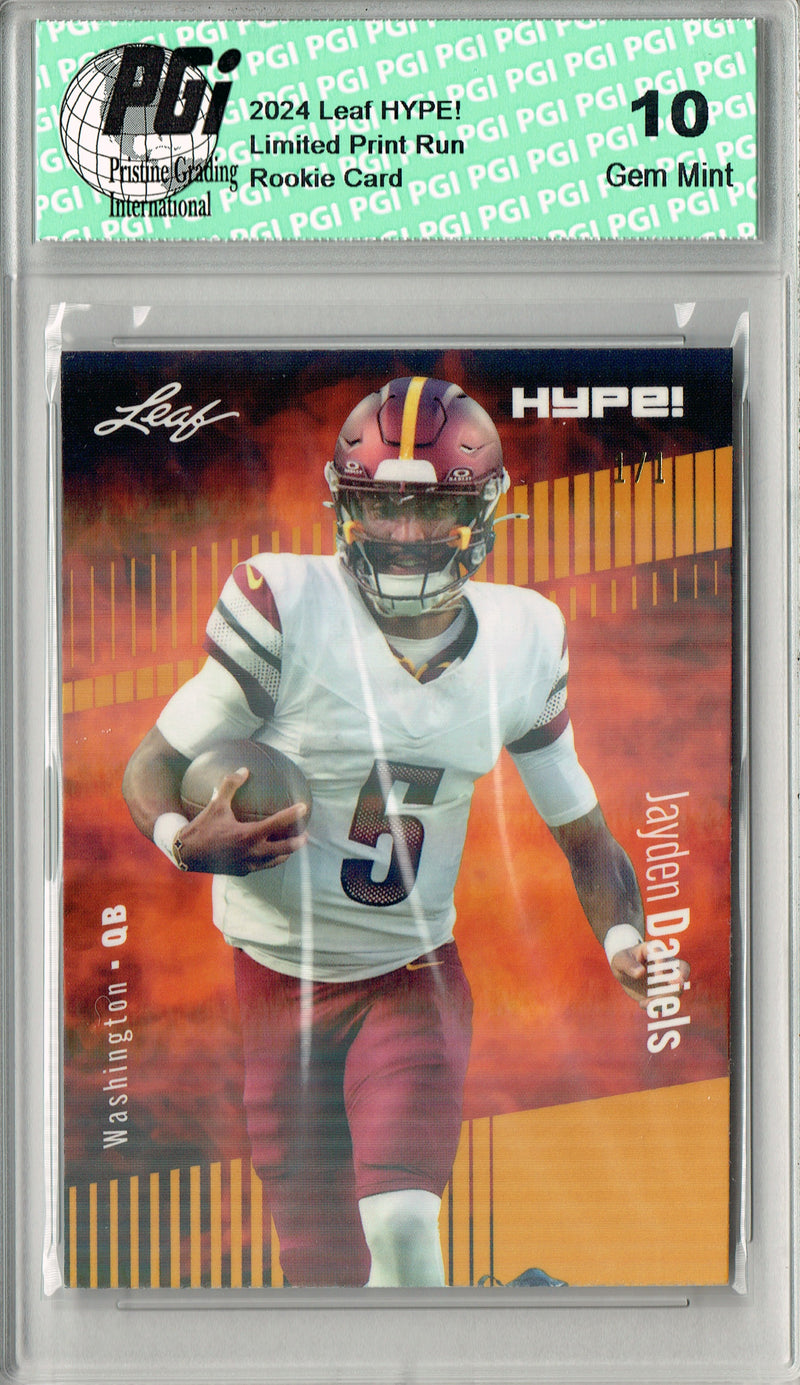 Jayden Daniels Rookie Card Washington PGI 10 Gem Mint Football Trading Card 2024 Leaf HYPE! #147 Gold Shimmer 1/1