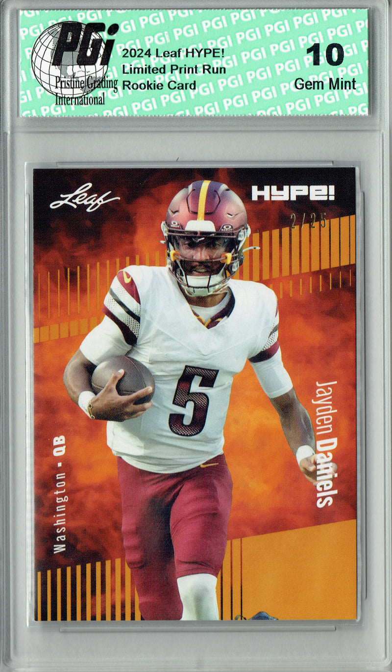 Jayden Daniels Rookie Card Washington PGI 10 Gem Mint Football Trading Card 2024 Leaf HYPE! #147 Gold SP 25 Made