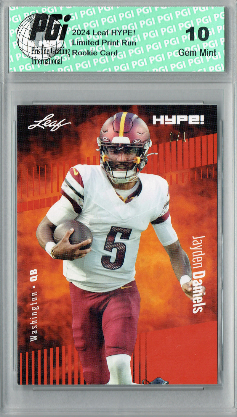 Jayden Daniels Rookie Card Washington PGI 10 Gem Mint Football Trading Card 2024 Leaf HYPE! #147 Orange Blank Back 1/1