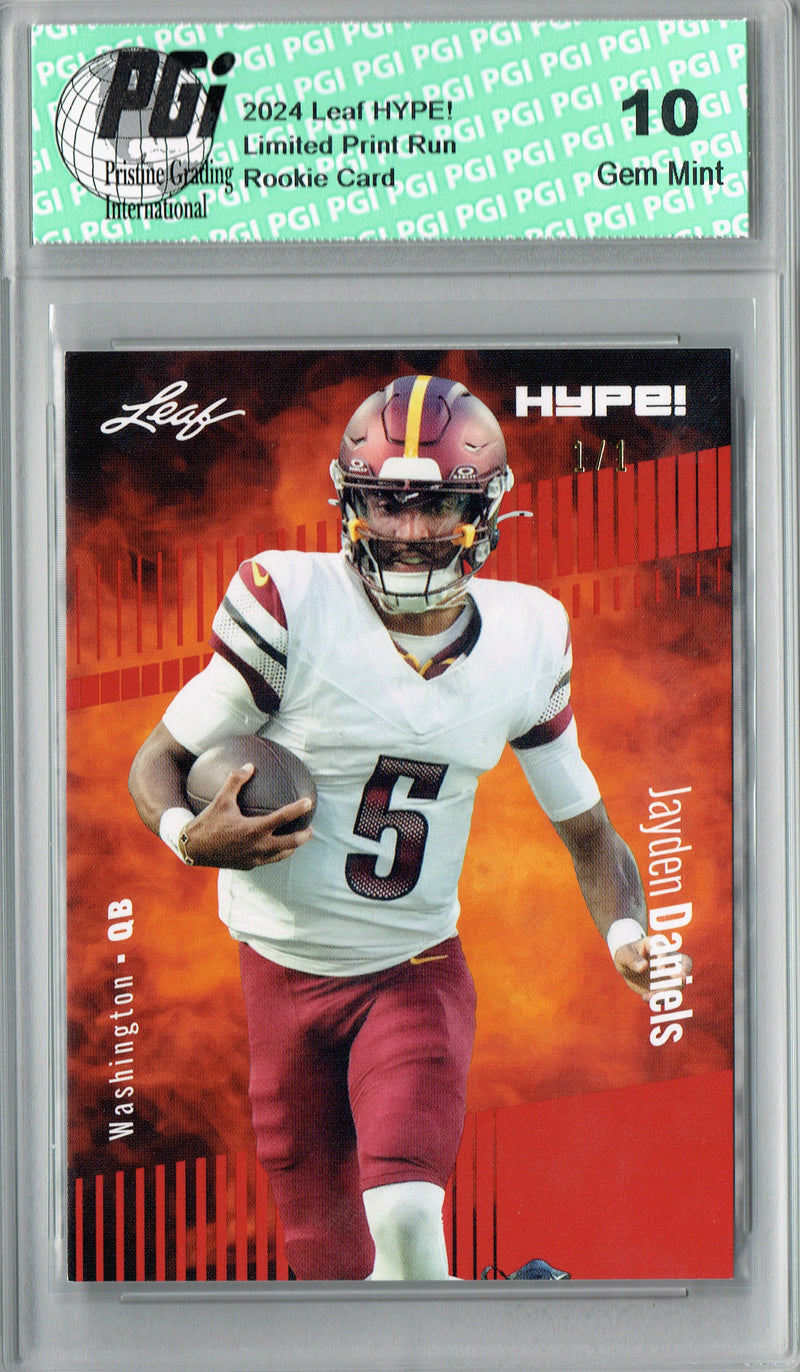 Jayden Daniels Rookie Card Washington PGI 10 Gem Mint Football Trading Card 2024 Leaf HYPE! #147 Red Blank Back 1/1