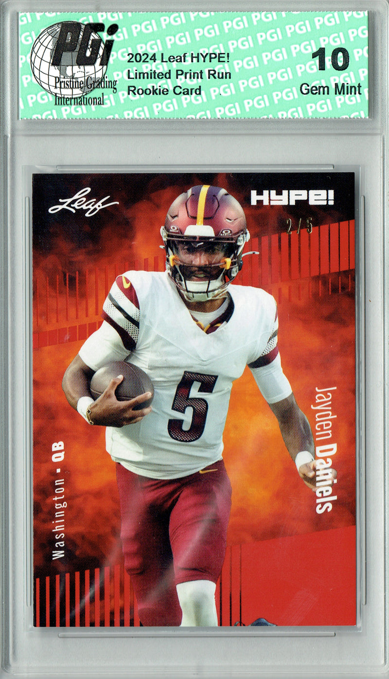 Jayden Daniels Rookie Card Washington PGI 10 Gem Mint Football Trading Card 2024 Leaf HYPE! #147 Red SP 5 Made