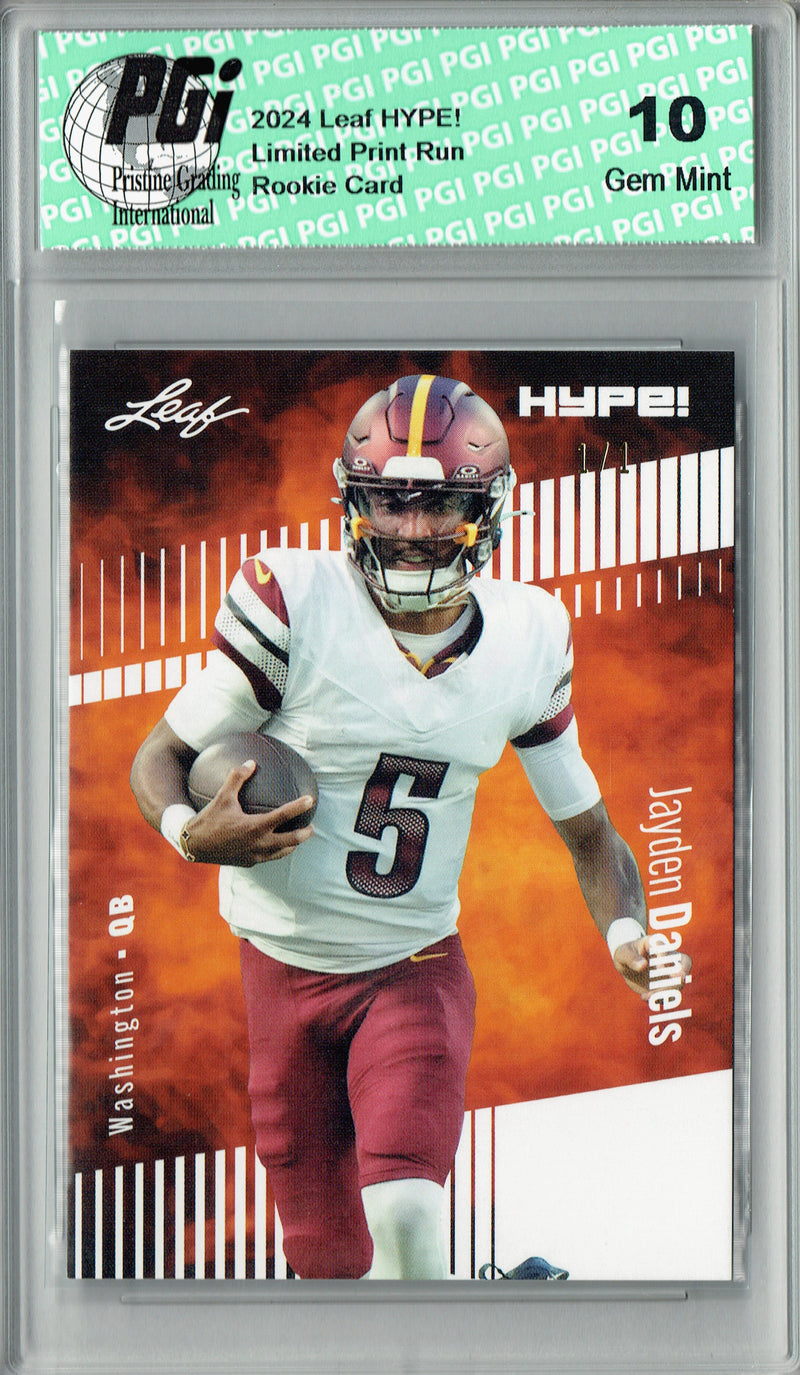 Jayden Daniels Rookie Card Washington PGI 10 Gem Mint Football Trading Card 2024 Leaf HYPE! #147 White Blank Back 1/1