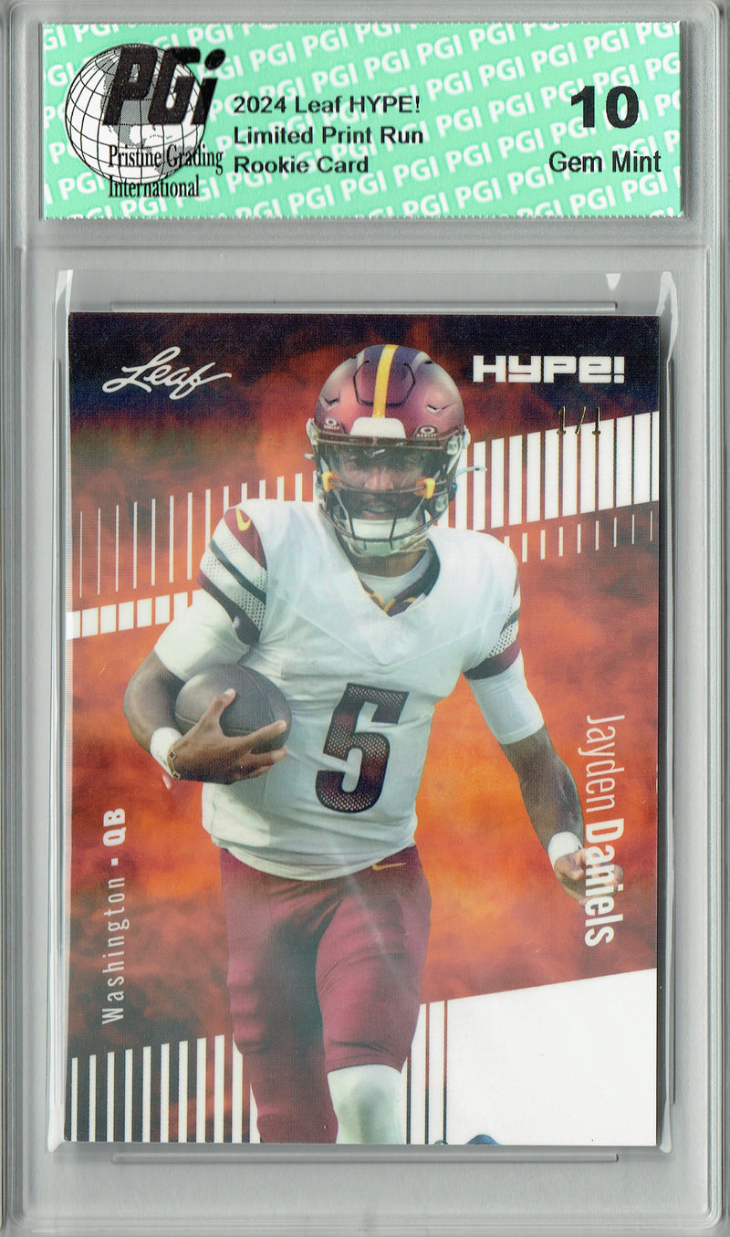 Jayden Daniels Rookie Card Washington PGI 10 Gem Mint Football Trading Card 2024 Leaf HYPE! #147 White Shimmer 1/1