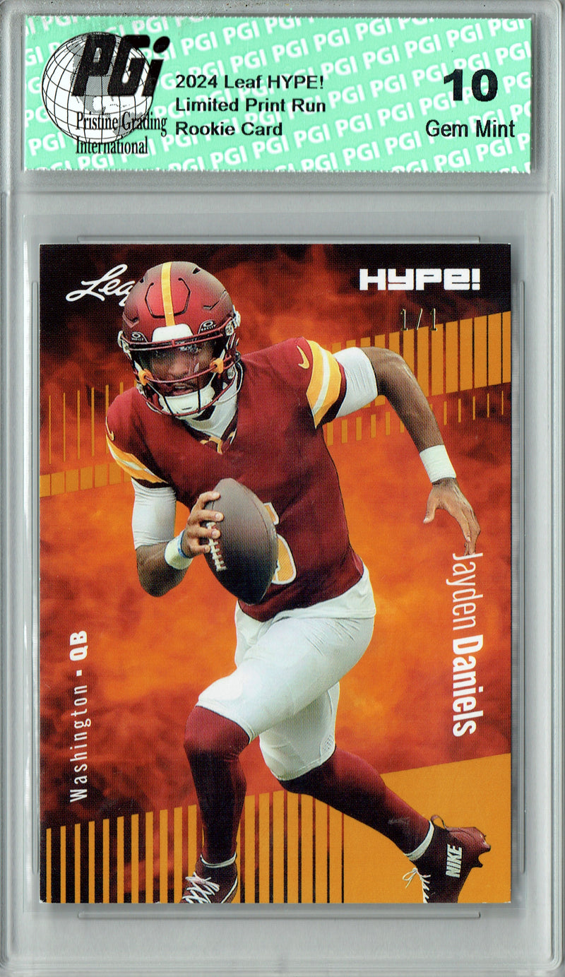 Jayden Daniels Rookie Card Washington PGI 10 Gem Mint Football Trading Card 2024 Leaf HYPE! #147A Gold Blank Back 1/1