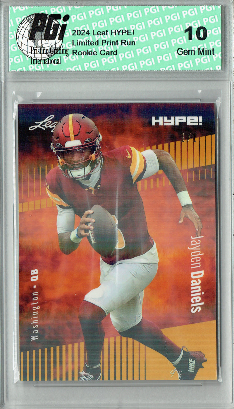 Jayden Daniels Rookie Card Washington PGI 10 Gem Mint Football Trading Card 2024 Leaf HYPE! #147A Gold Shimmer 1/1