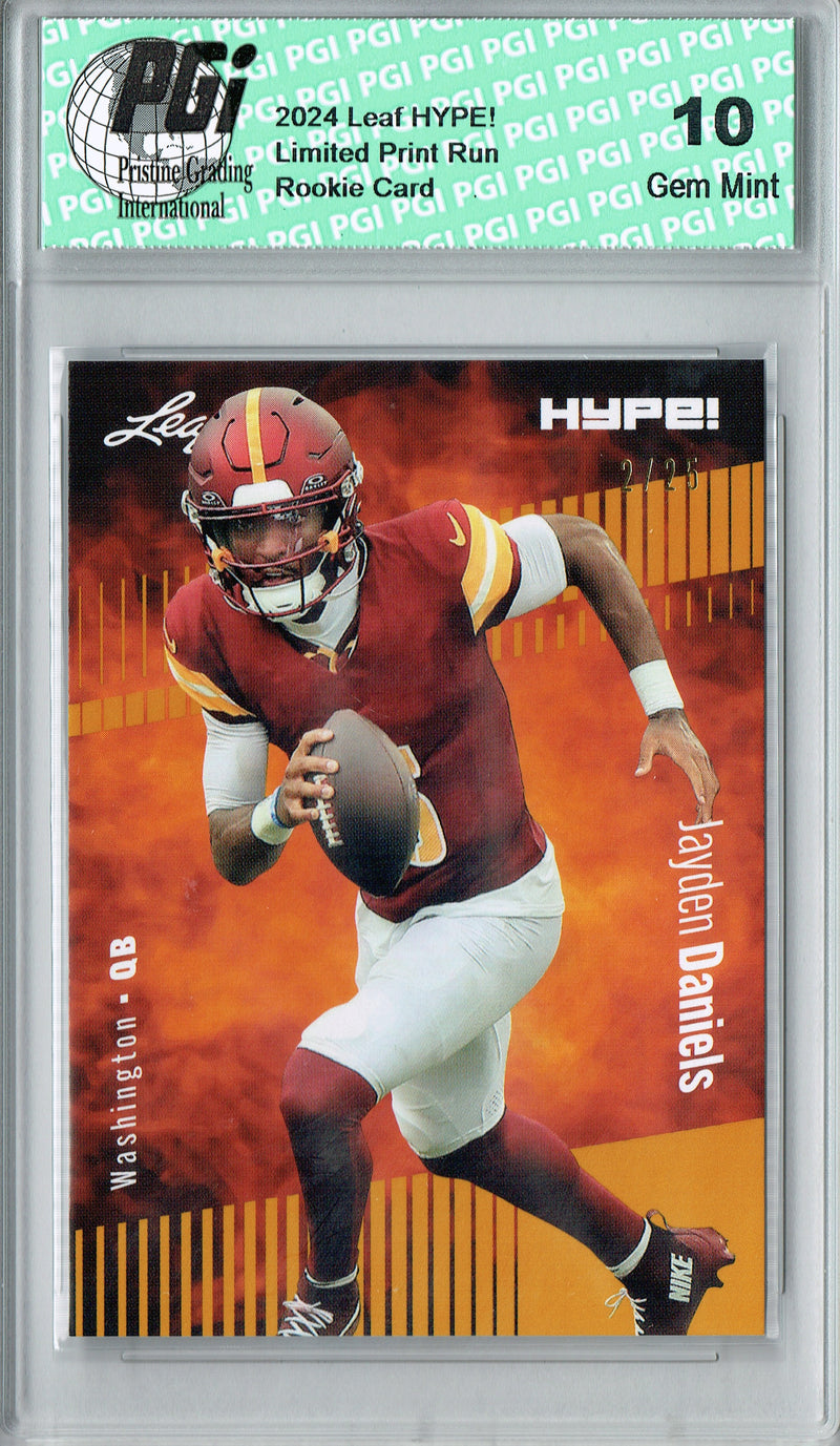 Jayden Daniels Rookie Card Washington PGI 10 Gem Mint Football Trading Card 2024 Leaf HYPE! #147A Gold SP 25 Made
