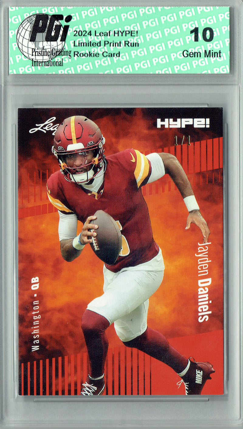Jayden Daniels Rookie Card Washington PGI 10 Gem Mint Football Trading Card 2024 Leaf HYPE! #147A Orange Blank Back 1/1