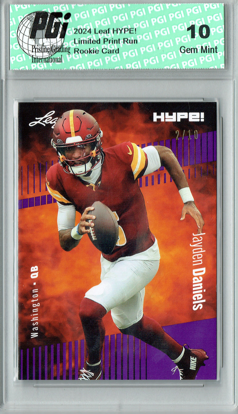 Jayden Daniels Rookie Card Washington PGI 10 Gem Mint Football Trading Card 2024 Leaf HYPE! #147A Purple SP 10 Made