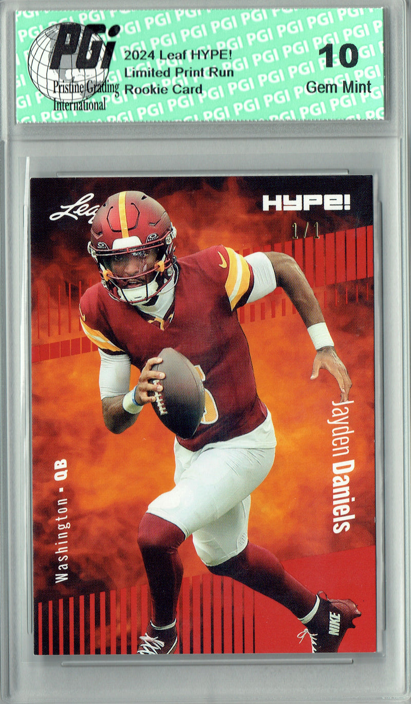 Jayden Daniels Rookie Card Washington PGI 10 Gem Mint Football Trading Card 2024 Leaf HYPE! #147A Red Blank Back 1/1