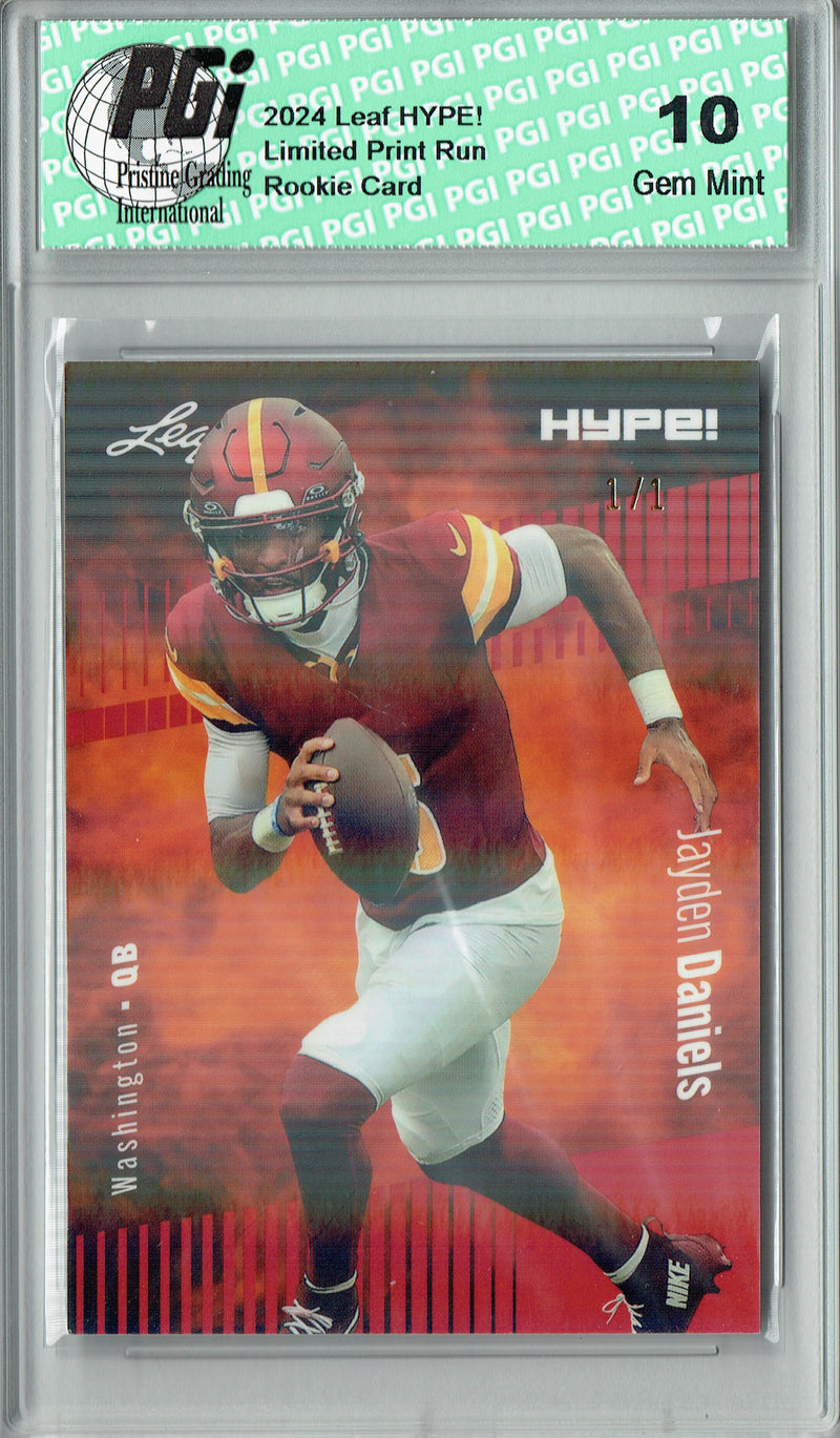 Jayden Daniels Rookie Card Washington PGI 10 Gem Mint Football Trading Card 2024 Leaf HYPE! #147A Red Shimmer 1/1