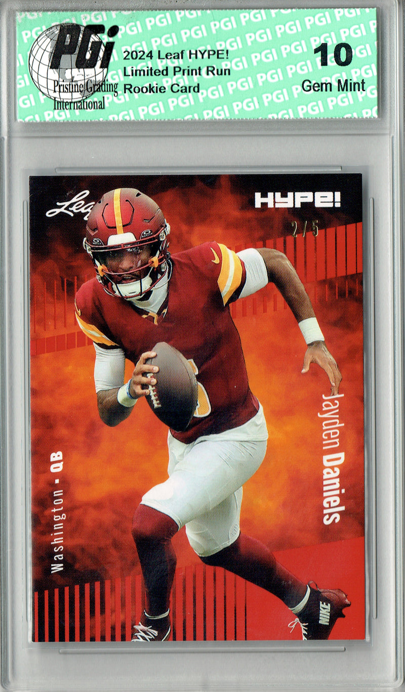 Jayden Daniels Rookie Card Washington PGI 10 Gem Mint Football Trading Card 2024 Leaf HYPE! #147A Red SP 5 Made