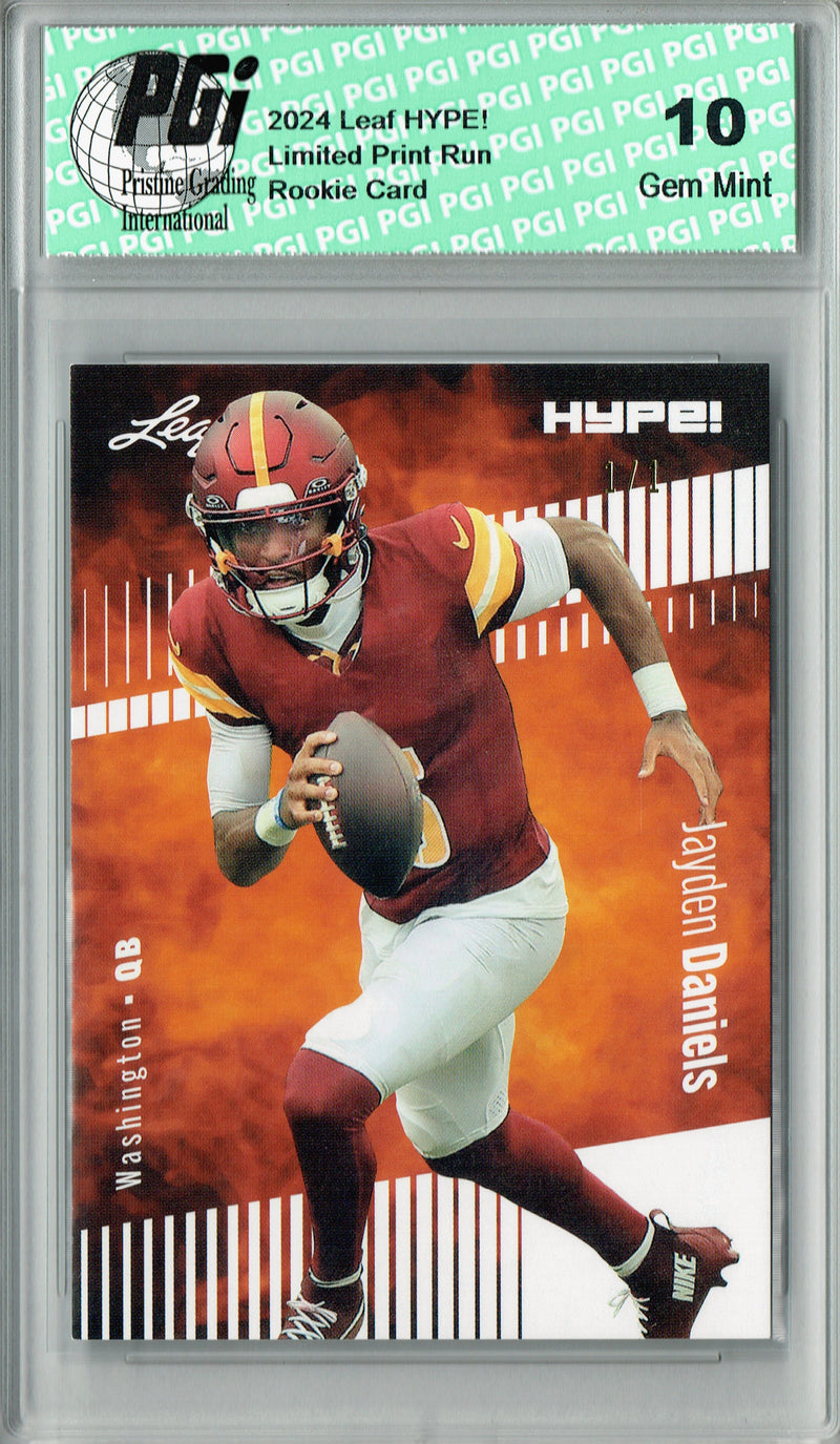 Jayden Daniels Rookie Card Washington PGI 10 Gem Mint Football Trading Card 2024 Leaf HYPE! #147A White Blank Back 1/1